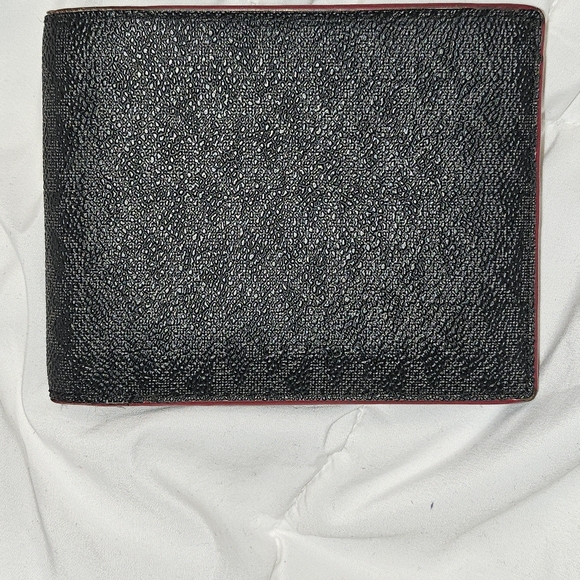 Michael Kors Black Pebbled Bifold Wallet with Red Trim